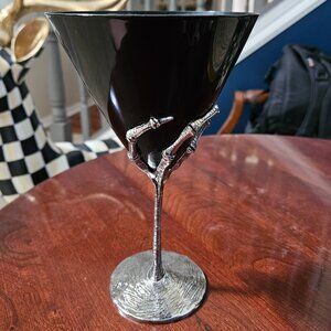 HALLOWEEN FALL METAL SCARY SKELETON HAND BLACK MARTINI WINE BAR GLASS GOBLET
